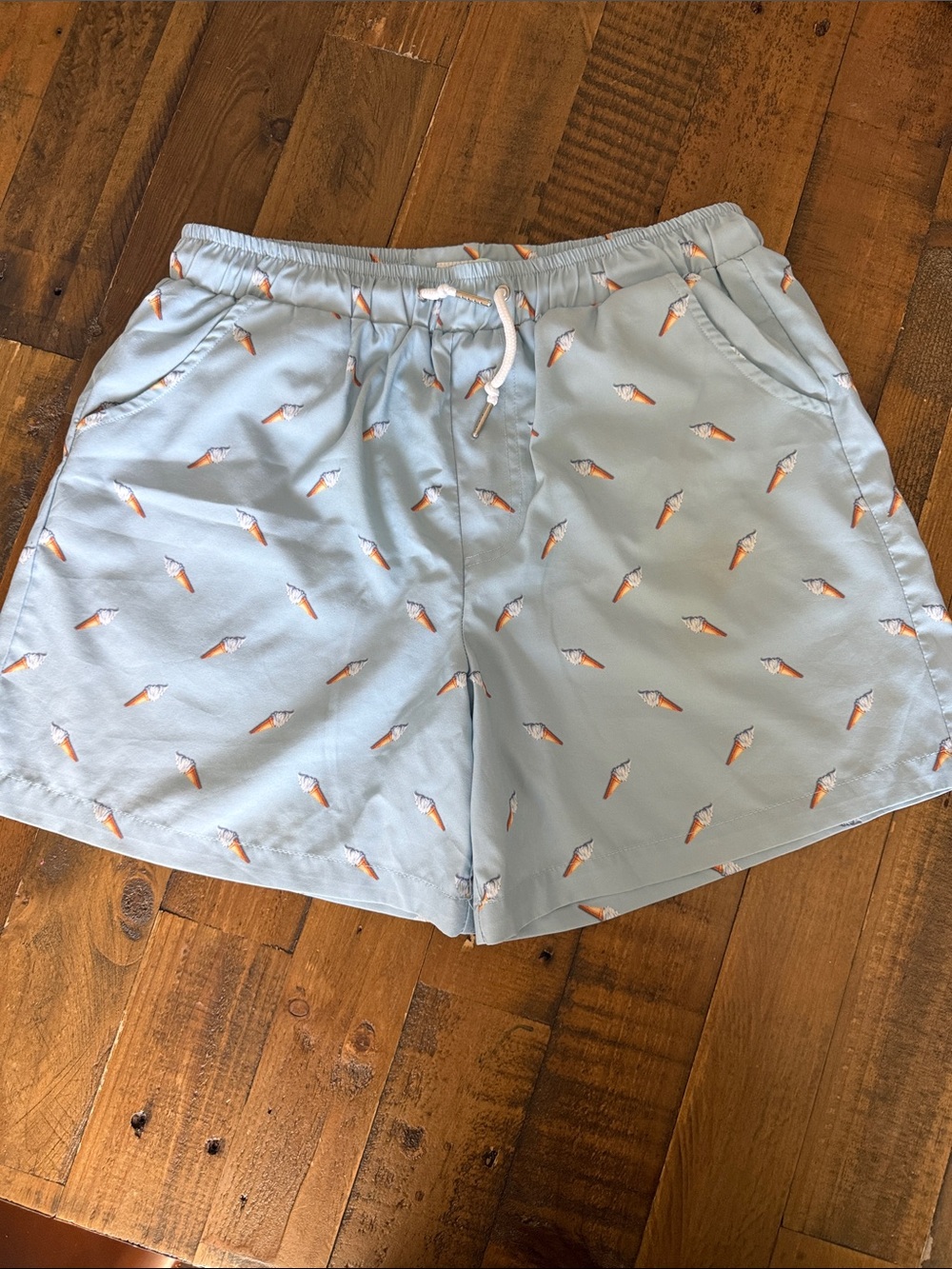 Men's Light Blue Swim Trunks with Orange Ice Cream Print